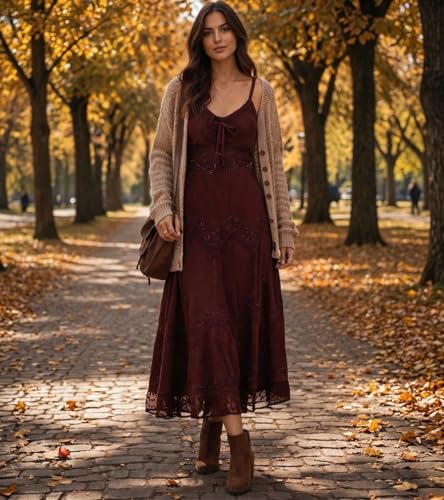 Image of Sakkas Stonewashed Rayon Embroidered Adjustable Spaghetti Straps Long Dress