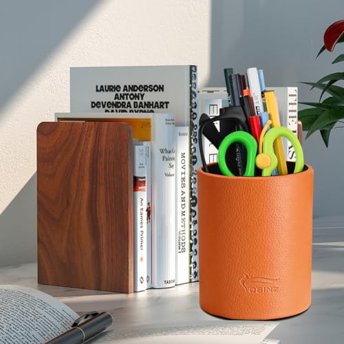 Image of Pen Pencil Holder Cup Container PU Leather Desk Organizer Stand Decor Brush Scissor Holder Decoration Office Desk Home School
