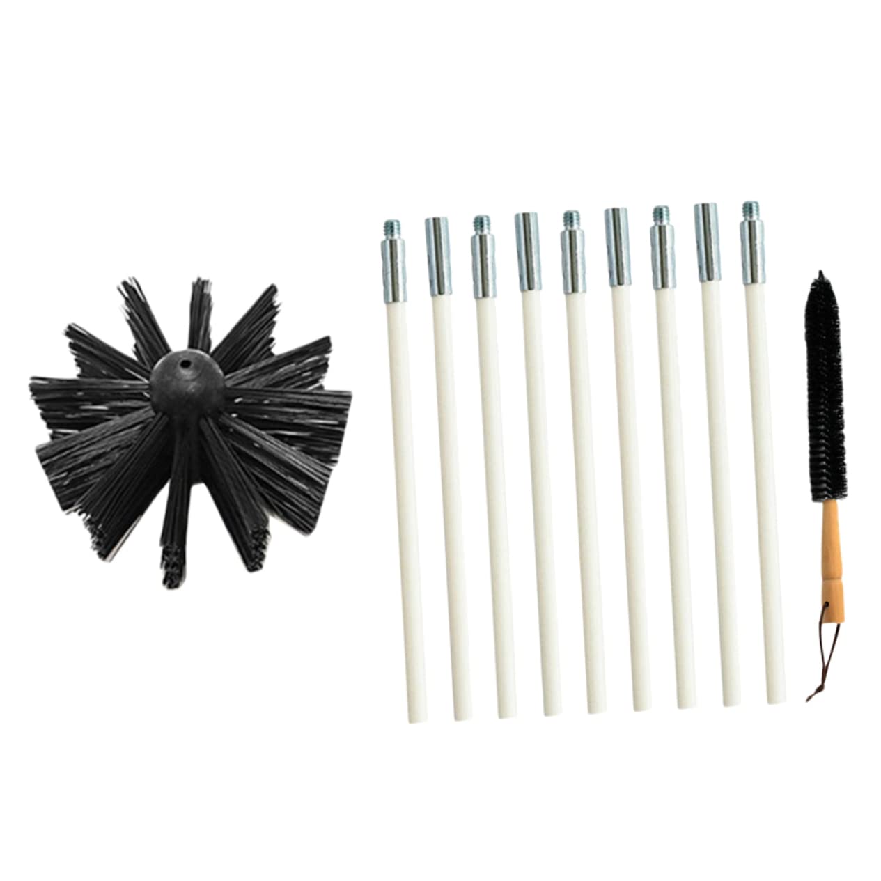 Cabilock Scovolino per Rimuovere Fuliggine Canne Fumarie in Nylon Manico in Legno Set 9 Aste Flessibili in Ferro e Ottimizzare Funzionamento per Pulizia Asciugatrice e Condotti