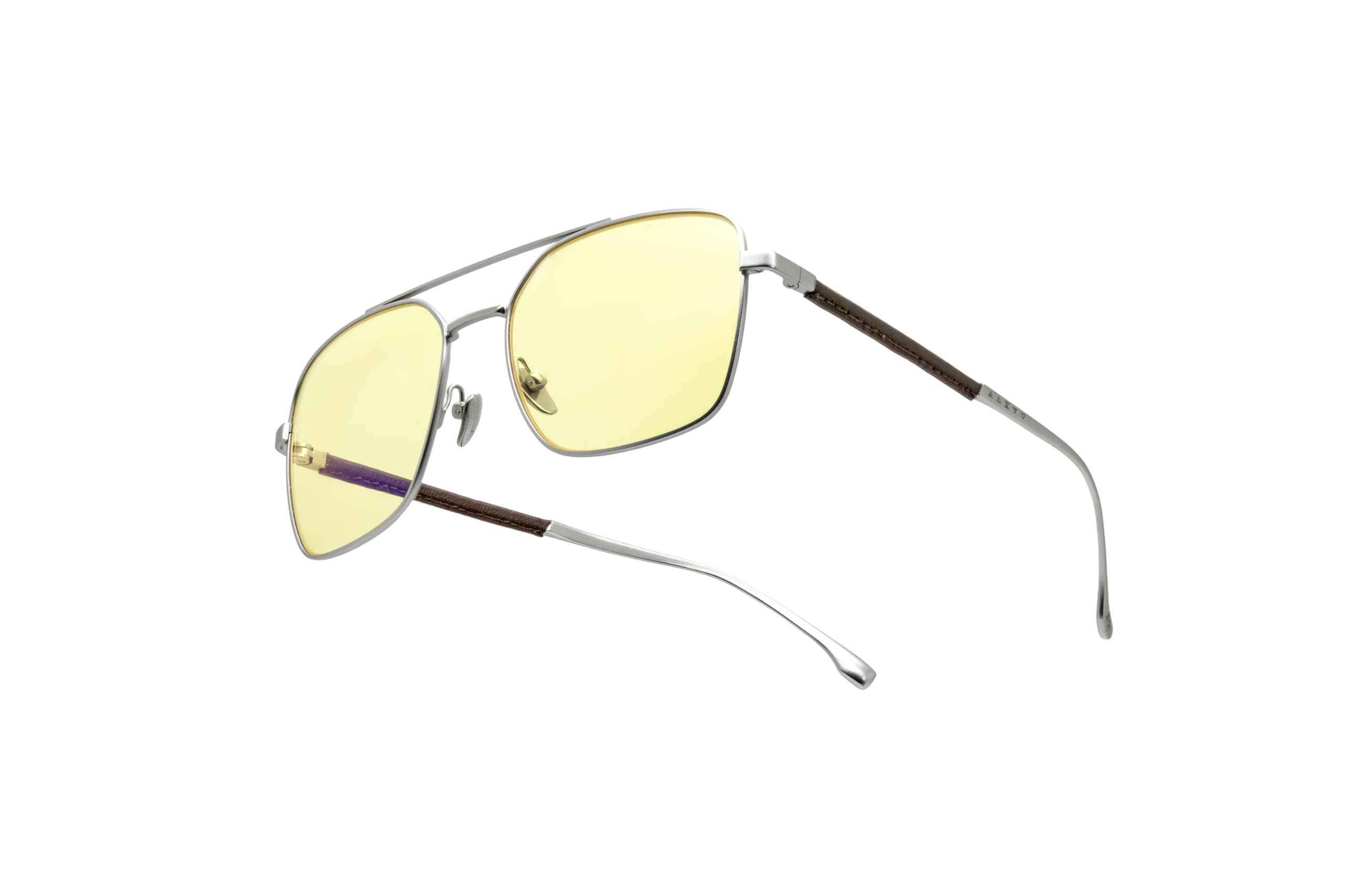 GUNNAR The Witcher White Wolf Lunettes d'ordinateur et de jeu avec lentille ambrée, cadre en acier inoxydable avec branches en cuir, lunettes à lumière bleue avec protection UV et
