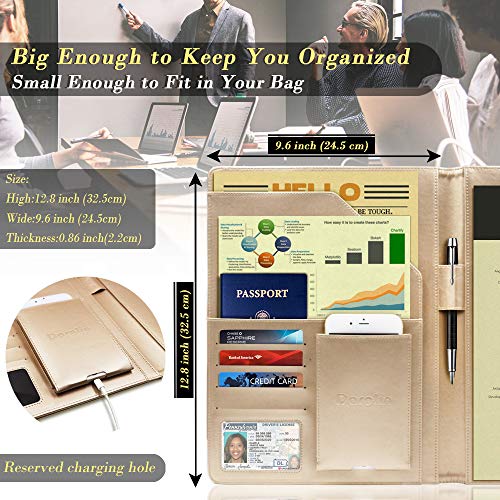 Darolin Business/Resume Padfolio Portfolio Folder with Letter/A4 Size Clipboard, Interview/Conference/Legal Document Organizer, Premium Portfolio Professional Case, Padfolio for Women/Men-Gold - Thumbnail 3