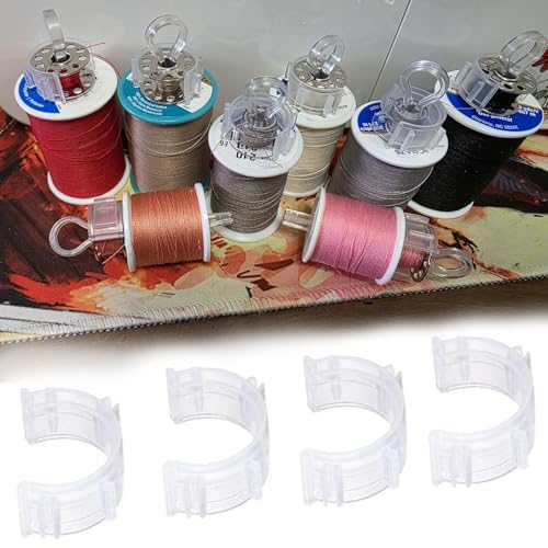 Image of Fbshicung 100pcs Sewing Bobbin Clips, Clear Bobbin Holder, Plastic Thread Clamps Spools Organizers, Sewing Tool Accessory for Craft DIY Embroidery