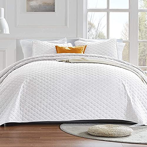 Sleep Zone 3-Piece Lightweight Reversible Quilt Set - King Size - Soft Microfiber Coverlet Set For All Season (White Diamond Pattern), King (106X96 Inch | 2 Pillow Shams) #TOP5