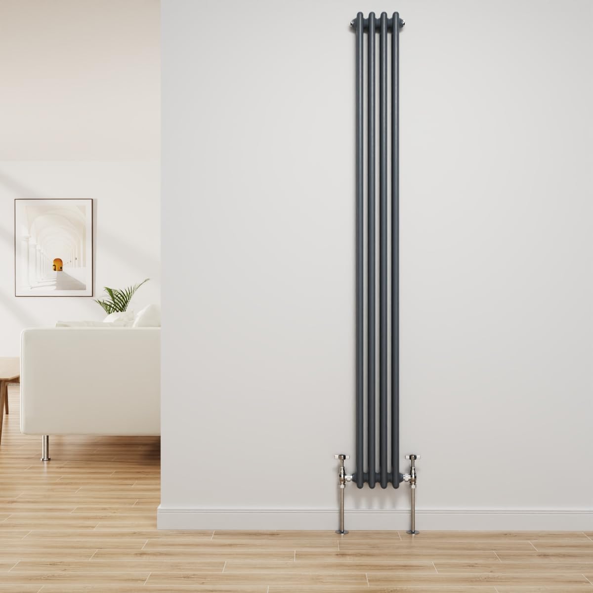 NRG Traditional Radiator Anthracite Cast Iron 2 Column Vertical Central Heating Bathroom Radiators 1800x200mm — image 1