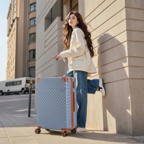 Image of Cosbarn Luggage Sets 5 Piece with TSA Lock Spinner Wheels, Unisex Hard Case ABS Suitcase Set, Hardshell Lightweight Waterproof Travel Hardside Suitcases with Wheels for Women Men, Sky Blue