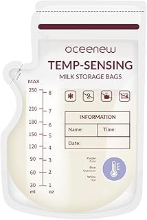 Breastmilk Storing Bags,Disposable Self Standing No-Leak Milk Storage Pouches,Temp-Sensing Discoloration Freezer Milk Storing Bags for Breastfeeding(8 Ounce 120pcs,BPA Free)