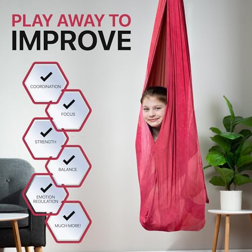 Image of Indoor Sensory Swing for Kids or Outdoor - Holds 300lbs, Double-Layer, & 360 Swivel, Calming Compression Therapy Swing Hammock for Kids & Adults with All Hardware - Sensory-Motor Toys & Gifts
