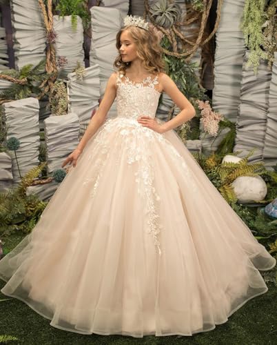 Lace Appliques Flower Girls Dresses Tulle Princess Tutu Pageant Dress for Wedding Kids Prom Ball Gowns3