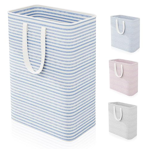 Caroeas Grand Panier à Linge Pliable 80L, Panier à Linge Imperméable Autoportant, Poignées Renforcées, Corbeille à Linge pour Vêtements, Serviettes,...