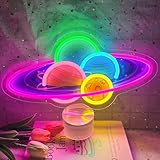 Planet Neon Sign Dimmable Colorful Saturn Led Signs USB Powered Four-Planet Combination Space Neon Light Up Sign for Bedroom Living Room Game Room Wall Decor Kids Present Birthday Party