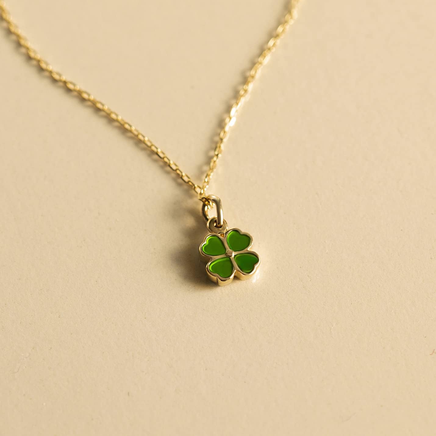 Gelin 10K Yellow Gold Green Enamel Clover Necklace for Women, Four Leaf Lucky Pendant, 18 Inch Gold Jewelry Gift - Image 6