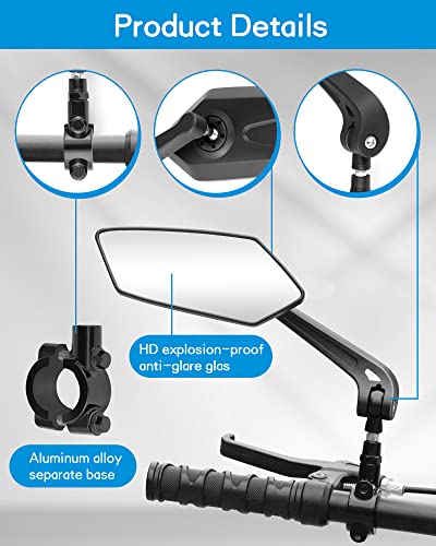 Cuncui 2Pcs Bike Mirror, Bike Mirrors Handlebar Rearview Mirror, Adjustable Rotatable Bicycle Mirrors For Handlebars. (Black) #TOP2