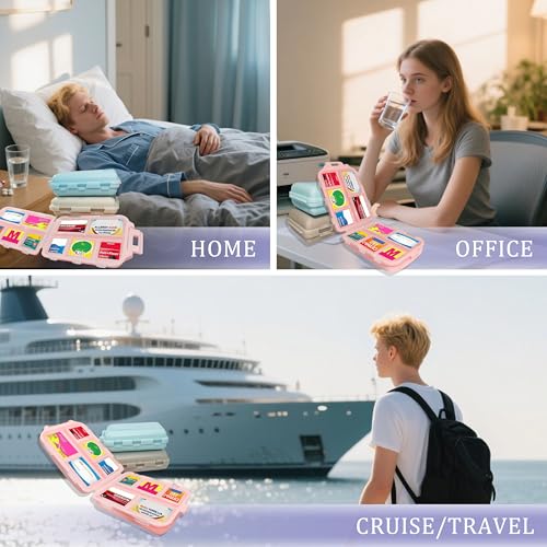 Image of Large Pill Organizer 3 Pack with 146x3 Labels, Pink Blue Purple | Set of 3 large 10-compartment pill cases with 146x3 labels for vitamins, supplements, daily routines, work, and travel