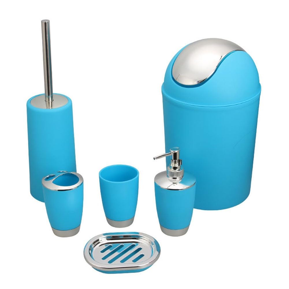 ReachMall Juego de 6 accesorios de baño de plástico moderno y limpio para cepillo de dientes, dispensador de jabón, vaso, plato, cepillo para el hogar, hotel