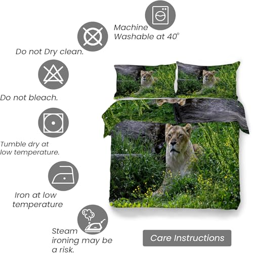 Housse Couette Microfibre 240x260 avec Fermeture Éclair Parure Lion