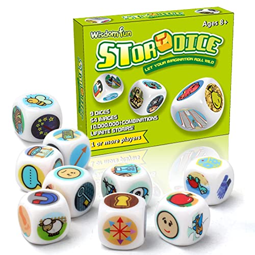 Story Dice Set, 9 Colorful Storytelling Cubes for Early Education, 54 Images Iconic Storytelling Game Dice, Language Expression/Imagination, Family Union/Party/Gifts for Kids/Adults, Solo/Multiplayers
