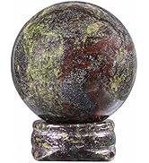 mookaitedecor Natural Dragon Blood Jasper Crystal Ball (40mm) with Stand, Polished Stone Sphere S...