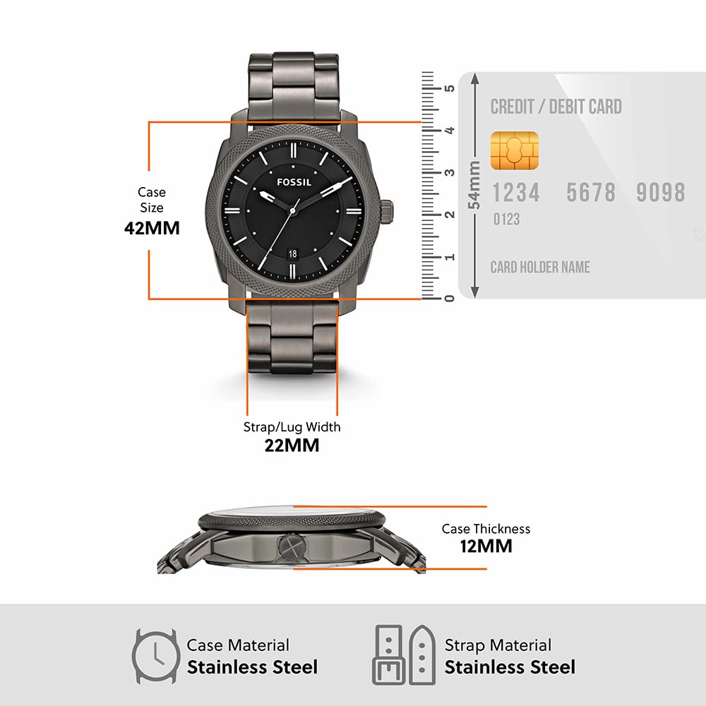 Fossil Machine Watch für Herren, Quarz-Dreizeiger-Datumswerk mit Edelstahl- oder Lederarmband