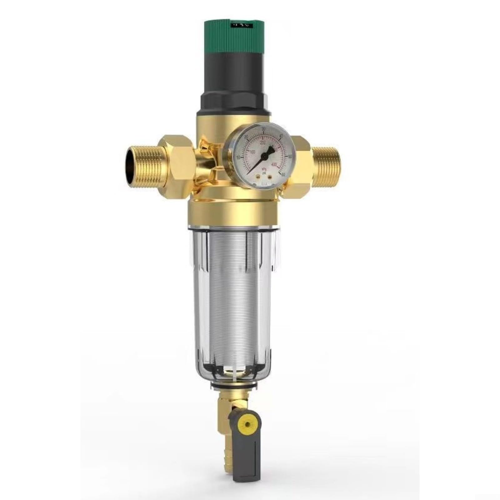 KiraKira Filtro regolatore di pressione dell'acqua in acciaio inox 316, 40 maglie per rimozione sedimenti Spin Down con manometro 1/2 3/4 1 pollice Home Plumbing (1")