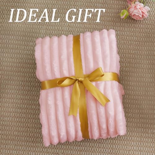 Image of BEDELITE Throw Blanket for Couch - 300GSM Soft & Warm Fluffy Pink Blanket, Decorative and Giftable Striped Blankets for Women, Men, 50 inchx70 inch | Ultra-Soft Plush Fleece, Warm Yet Lightweight, Ribbed Texture, Home Decor, Machine Washable, Giftable, All-Season Use