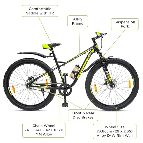 Image of KROSS Mountracer 29T Unisex Matt Black Single Speed MTB | Steel Frame with Dual Disc Brakes and Front Suspension with Lockout | Ideal for 15+ Years