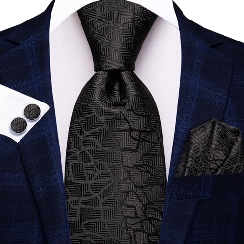 Image of Hi-Tie Men 63inches Tie Set Extra Long Necktie Paisley Tie Pocket Suqare Cufflinks Big and Tall Men Tie
