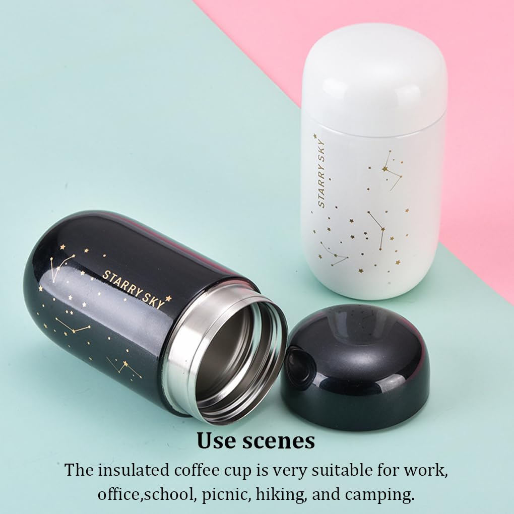 Juego de 5 tazas de café aisladas a prueba de fugas de 200 ml, termo al vacío de acero inoxidable, para escuela, viajes, interior y exterior, taza de leche, color negro