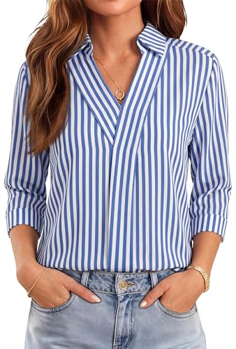 WIHOLL 3/4 Length Sleeve Womens Tops Dressy V Neck Collared Shirts Business Casual Work Blouses Summer Vacation Outfits 2026