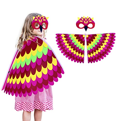 Rhsemi 2 Stück Eulen Kostüm Für Kinder Mit Buntes Flügel Cape Und Filz AugeMaske Fee Fancy Ankleiden Kostüme Für Kinder Mädchen Jungen Tanzparty Halloween Kostüm Cosplay Geschenk(pink) Cover