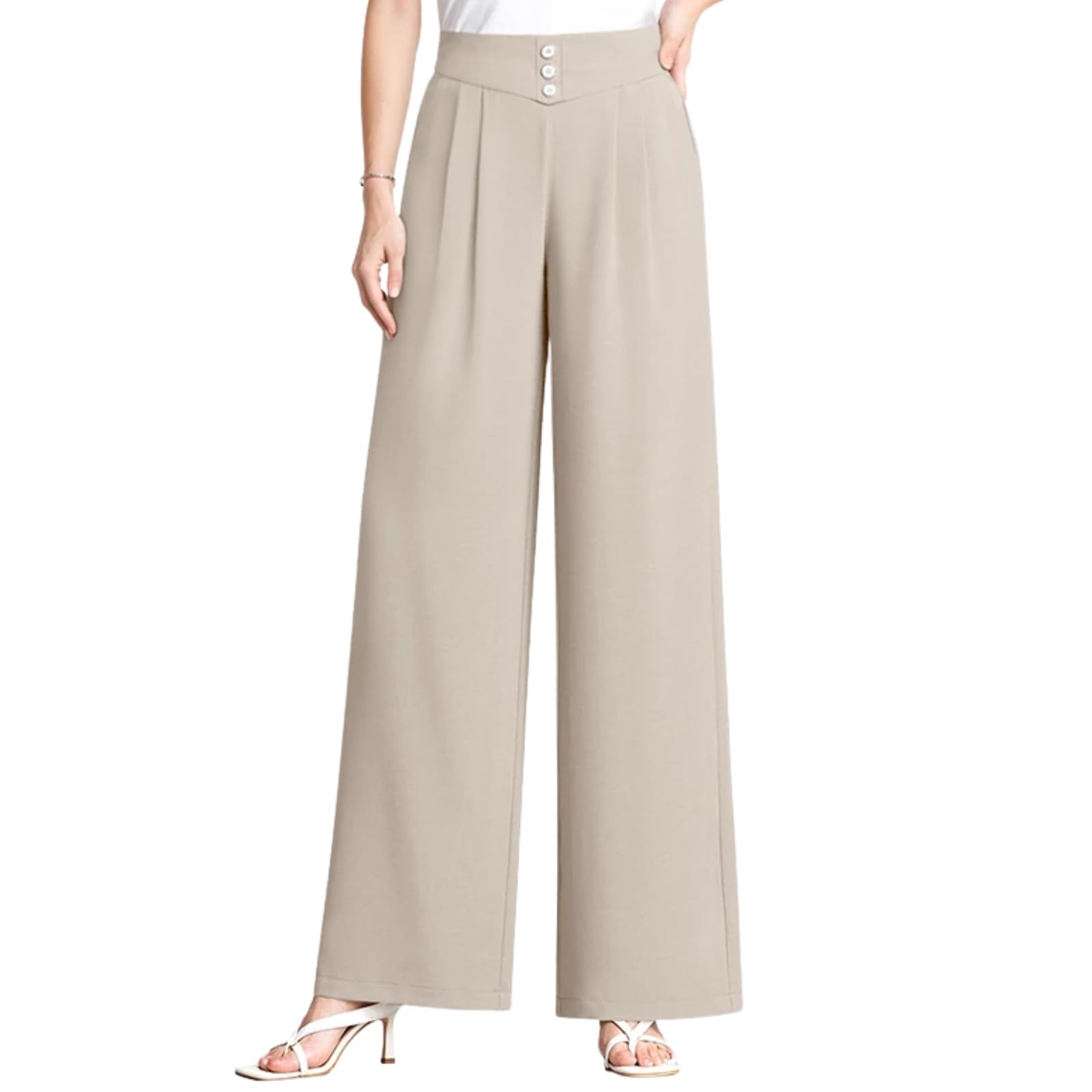 Pants for Women EllaFlow - Soft Flowy High-Waist Pull-On Wide-Leg Pants Stretch Drape Pant for Senior Over 50