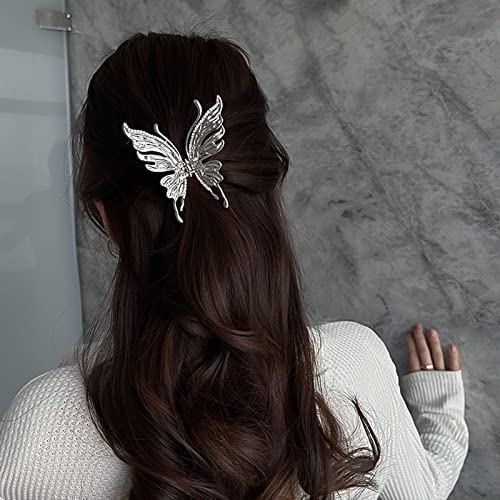 Mjartoria Butterfly Hair Shark Clips For Women Girls, Metal Hair Claws, Diamond Shark Clips, Gold Silver Hair Clips, Powerful Hold Hair Shark Clips (Silver) #TOP1