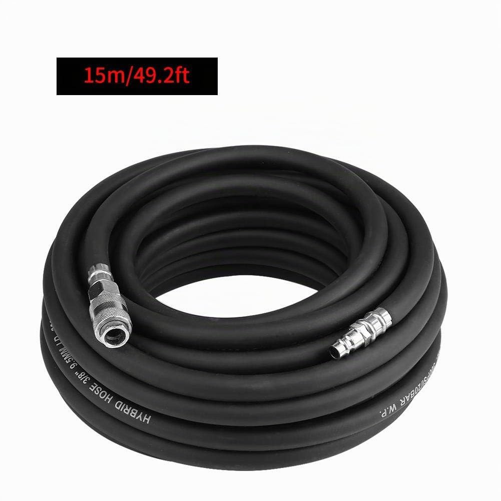 Tubo per aria compressa in gomma, 1/4 pollici, attacco rapido, 15 m 300 PSI Tubo Alta Pressione tubi flessibili durevoli 9,5 mm di diametro con 5 accessori