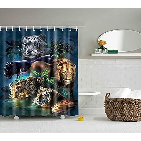 BOYOUTH Waterproof Lion Tiger Leopard Shower Curtain Cover