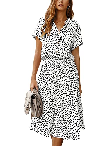 Image of Chouyatou Women's Summer Boho Polka Dot Print Ruffle High Waist Swing Midi Dress