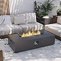 UPHA 56-inch Outdoor Propane Gas Fire Pit Table 50000 BTU Iron Rectangle FirePit for Outside Patio with Tank Hidden Table, Wind Guard, Removable Lid, Lava Rocks, Rain Cover, Grey