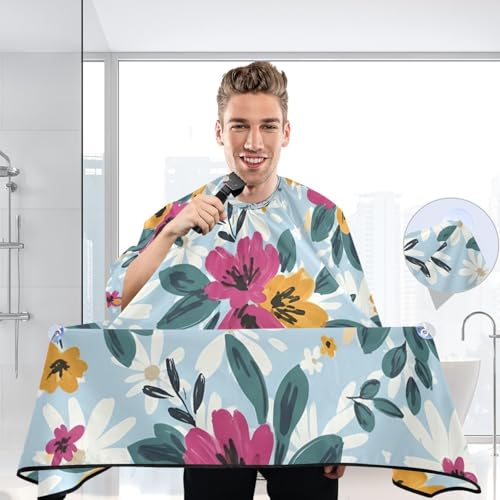 Capa para corte de cabello con racimos florales pintados a mano, impermeable, profesional para barbería y salón con cierre ajustable de broches miniatura 6