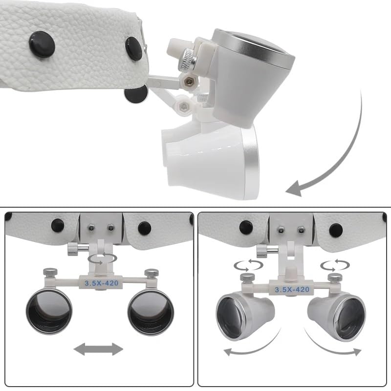 3.5X Head Wearing Dental Magnifier Binocular Loupes with Light 3W LED Surgical Headlight Adjustable Brightness Head Lamp (White)