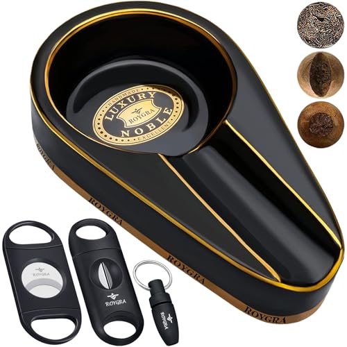 roygra Cigar Ash Tray + 3 Cutter, Patio Outdoor Ashtray Smoking Accessories