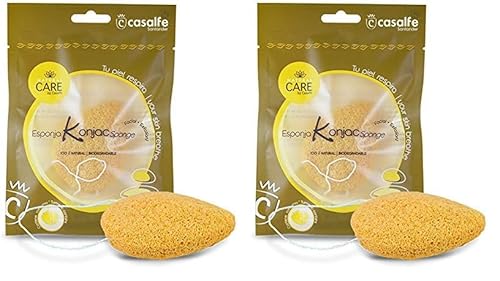 Casalfe Esponja Natural Facial Konjac 100% Biodegradable para Exfoliación Suave - Contiene Curcuma Calmante, Cúrcuma (Paquete de 2)
