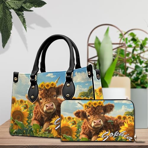 Bolso de cuero personalizado de vaca Highland para mujer miniatura 3