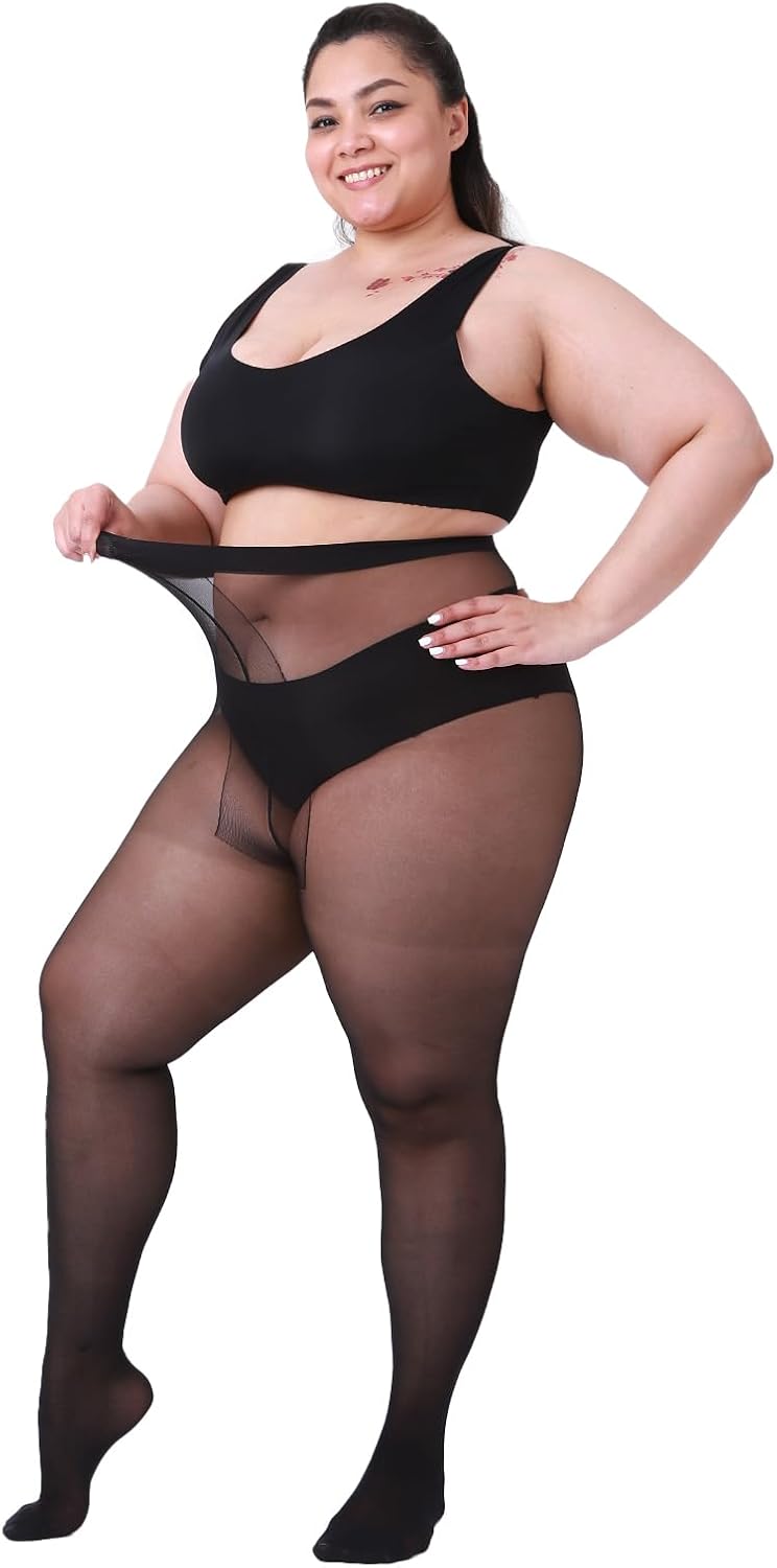 LADYFAN 3-Pack Sheer Tights for Women – T-Crotch 40D Plus Size Pantyhose Ultra-Soft, Stretchy & Reinforced Toe - Image 3