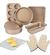 EYSOO Nonstick Bakeware Set 7 Pcs Baking Pans Set- Pizza Tray, Round/Square Pans, Loaf Pan, 6-Cup...