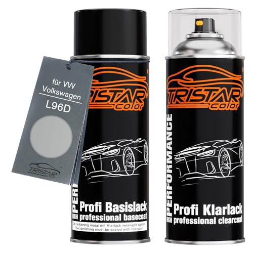 TRISTARcolor Autolack Spraydosen Set für VW/Volkswagen L96D Silber Metallic/Silver Metallic Basislack Klarlack Sprühdose 400ml
