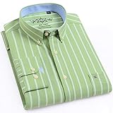 RIQWOUQT Herren Blumen Hemden Langarm,Grün Dick Gestreift Shirt Patch Brusttasche Herren Langärmeligen Herbst Lässig Knopf Shirt Shirt Mode Urlaub Floral Geschäft Schlanke Muskel-Top, Groß