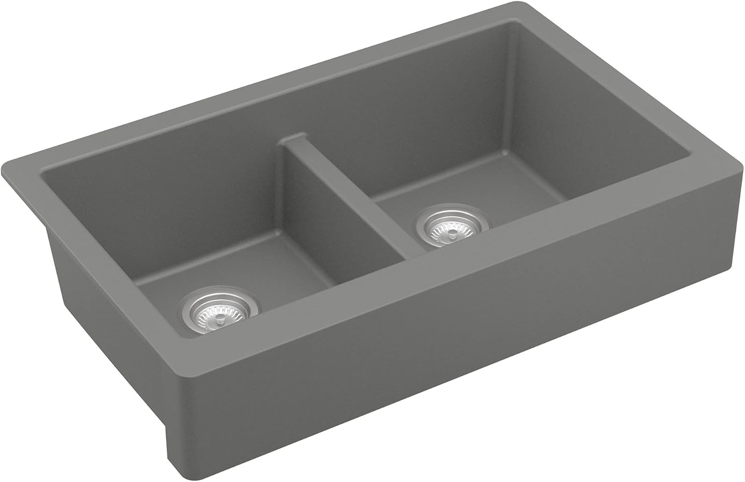Super Deal Product Karran Retrofit Farmhouse Apron Front Quartz Composite 34 in. Double Bowl Kitchen Sink in Grey
