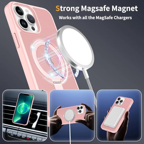 Image of Magnetic for iPhone 12 Pro Max Case & iPhone 13 Pro Max Case, 6.7 inch, Compatible with MagSafe, Rugged Kickstand, Not-Yellowing Military-Grade Protection, Matte Pink