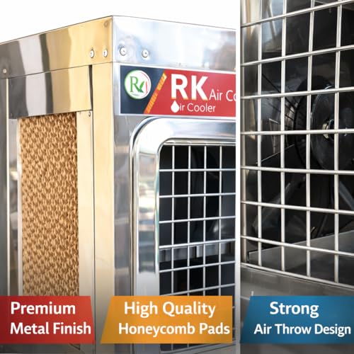 Image of Steel Air Cooler Heavy Duty Desert Air Cooler for Home & Shop | High Airflow Cooling with Honeycomb Pads | Energy Efficient Air Cooler (Silver Finish) 80L
