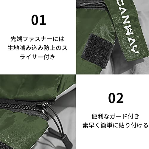 CANWAY 寝袋 2人用 防水シュラフ スリーピングバッグ 封筒型 キャンプ 連結解体可能 車中泊 防災用 自宅用 避難用 コンパクト 最低温度0度 枕2つ・収納パック付 (グリーン) 4枚目