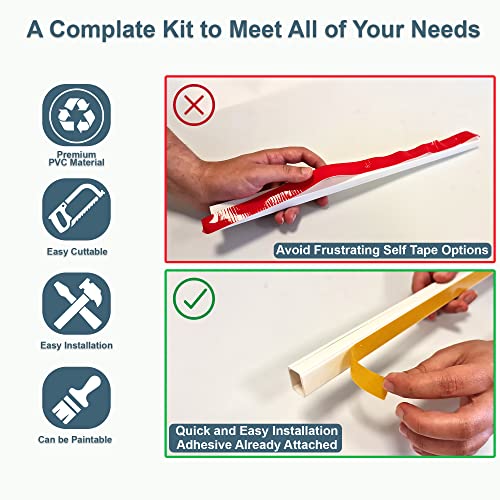Cord Hider, Wire Cover, Cord Covers Wall Mounted Tv, Cable Hider, 315 In Paintable White Raceway Kit, Electrical Cords Concealer, Cable Management, Hide Cords Wall, Wire Molding, Adhesive Channel #TOP2