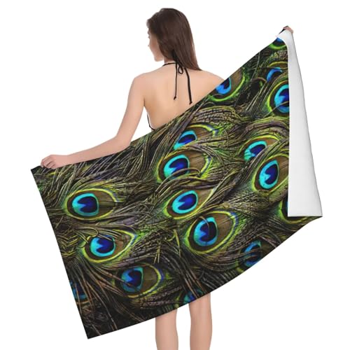 Serviette de bain microfibre imprimée paon 81x132 cm
